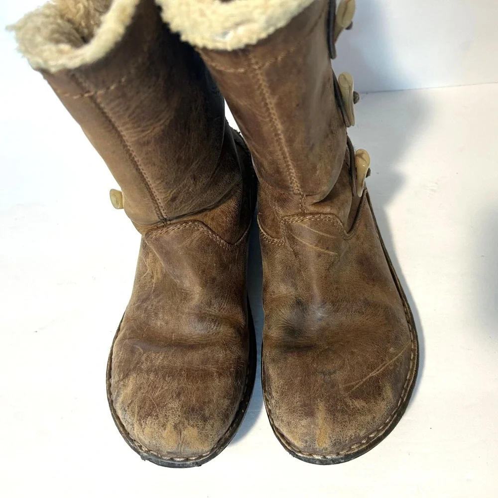 UGG Sunburst Tall Boots Womens 7 Brown Leather Shearling Toggle Fair 5156